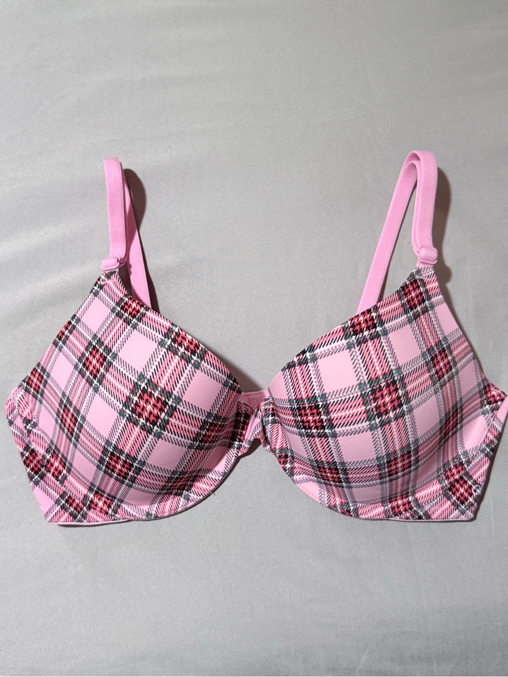 Victoria’s Secret Pink Plaid Underwire T-Shirt Bra Lightly Lined - multiway